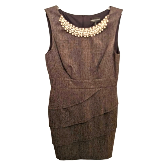 💥SALE💥 Connected Gray Sleeveless Dress With Pearl Embellished Neck sz.10P - Picture 1 of 6